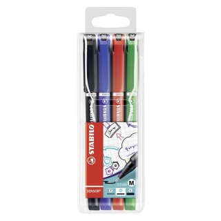 STABILO® Fineliner mit gefederter Spitze - STABILO SENSOR M - medium - 4er Pack - schwarz, blau, rot, grün
