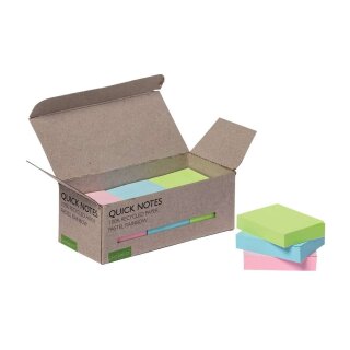 Q-Connect® Haftnotizblock Recycling - 51 x 35 mm, pastell, 12 Stück
