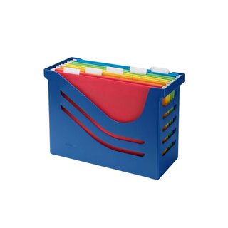Jalema Hängemappenbox Re-Solution - blau, gefüllt mit 5 farbigen Hängemappen A4