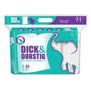 Dick & Durstig Küchenrolle - 2-lagig, weiß, Rolle mit 45 Blatt, 4 Rollen pro Pack