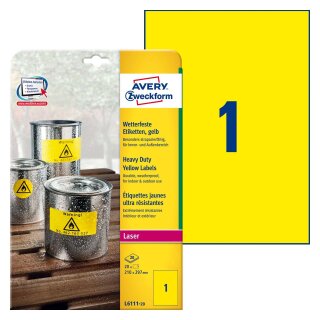 Avery Zweckform® L4775-100 Folienetiketten - 210 x 297 mm, gelb, 100 Etiketten, permanent, wetterfest