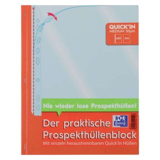 OXFORD Prospekthüllenblock Quickin - glasklar, 0,05 mm, A4, 60 Stück