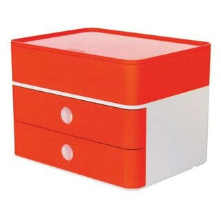 HAN SMART-BOX PLUS ALLISON Schubladenbox mit Utensilienbox - stapelbar, 2 Laden, snow white/cherry red