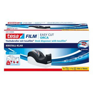 tesa® Tischabroller Easy Cut® Orca - für Rollen bis 33m : 19mm, schwarz/weiß
