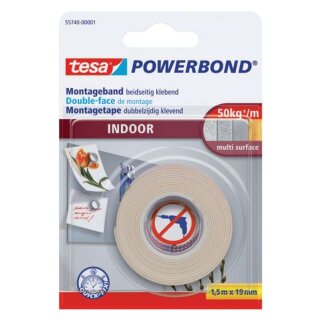 tesa® Montageband Powerbond® - 19 mm x 1,5 m, Indoor, extra stark