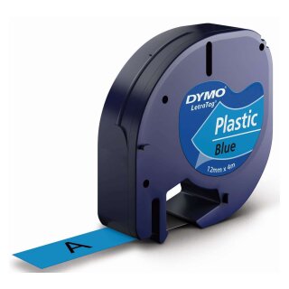 Dymo® Schriftbandkassetten Kunststoff laminiert - 12 mm x 4 m, schwarz auf blau