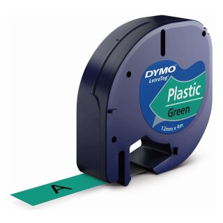 Dymo® Schriftbandkassetten Kunststoff laminiert - 12 mm x 4 m, schwarz auf grün
