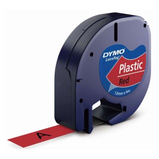 Dymo® Schriftbandkassetten Kunststoff laminiert - 12 mm x 4 m, schwarz auf rot