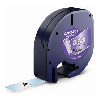 Dymo® Schriftbandkassetten Kunststoff laminiert - 12 mm x 4 m, schwarz auf transparent