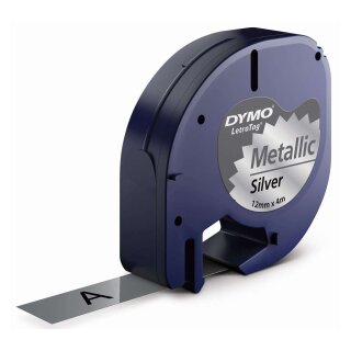 Dymo® Schriftbandkassetten Metall laminiert - 12 mm x 4 m, schwarz auf silbermetallic