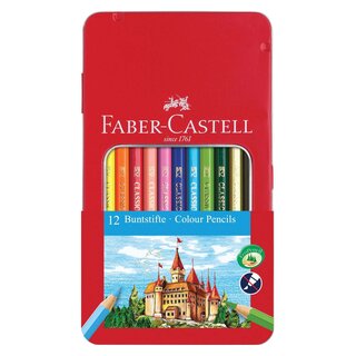 FABER-CASTELL 115801 Buntstifte - 12er Metalletui, sortiert, hexagonal