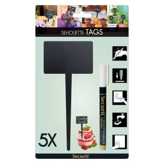 Securit® 17-TAG-RECTANGLE-5 Kreidetafel Silhouette Rechteck - schwarz, 5 Stück