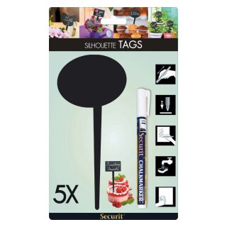 Securit® 17-TAG-BUBBLE-5 Kreidetafel Silhouette Sprechblase - schwarz, 5 Stück