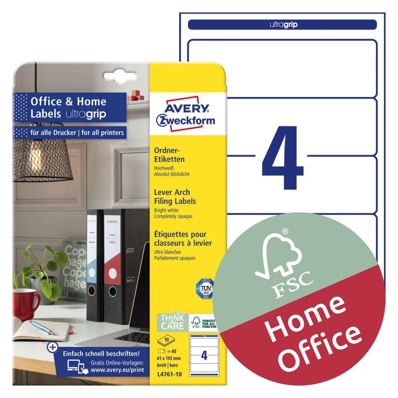 Avery Zweckform Etiquettes Classeur L4761-25 61x192mm Blanc - 120 Etiquettes Imprimables Jet D'Encre Laser