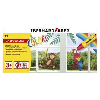 Eberhard Faber 524112 Wachsmalkreide EFA Fensterkreide - dreikant, für Fenster, Kartonetui 12 Stück sortiert