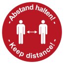 Hinweisschild "Abstand halten! Keep distance!" Folie, rot, Ø 40 mm 12 Stück/Bogen