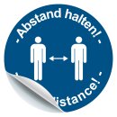 Hinweisschild "Abstand halten! Keep distance!" Folie, blau, Ø 40 mm 12 Stück/Bogen