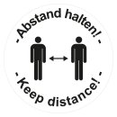 Hinweisschild "Abstand halten! Keep distance!" Folie, weiß, Ø 40 mm 12 Stück/Bogen