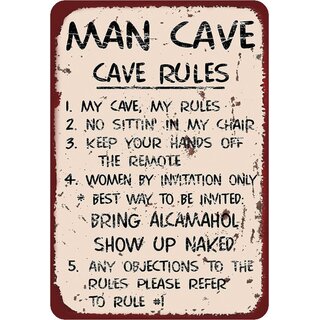 Schild Spruch "Man Cave Cave Rules" 20 x 30 cm Blechschild