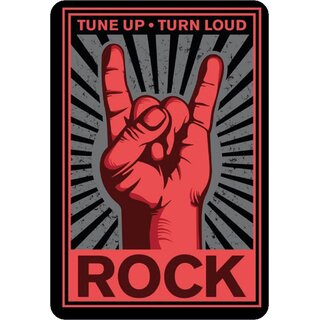 Schild Spruch "Tune up, Turn loud, Rock" 20 x 30 cm Blechschild