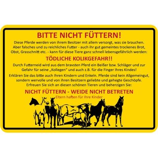 Hinweisschild Text "Bitte nicht füttern! (Pferde gelb)" 30 x 20 cm Blechschild