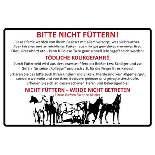 Hinweisschild Text "Bitte nicht füttern! (Pferde weiß)" 30 x 20 cm Blechschild