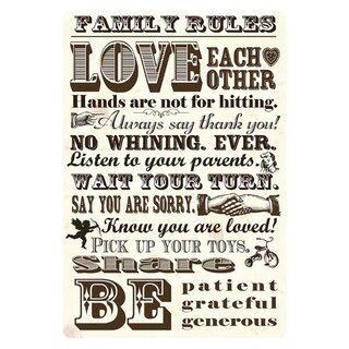 Schild Spruch "Family Rules Familienregeln" 20 x 30 cm Blechschild