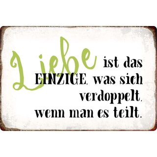 Schild Spruch "Liebe ist das Einzige was sich verdoppelt" 30 x 20 cm Blechschild