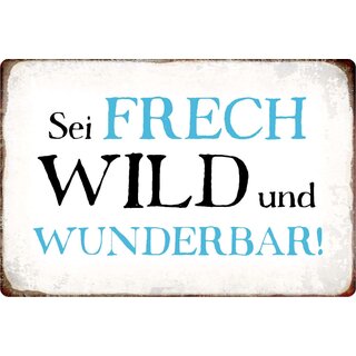 Schild Spruch "Sei frech wild und wunderbar" 30 x 20 cm Blechschild