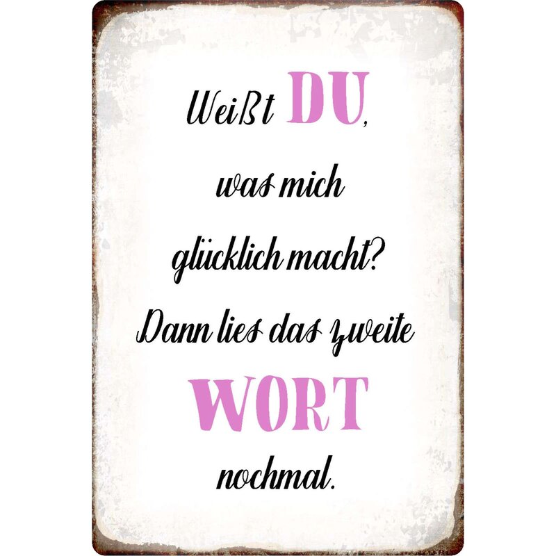 Schild Spruch "Weißt Du was mich glücklich macht" 20 x 30 cm Blechsch