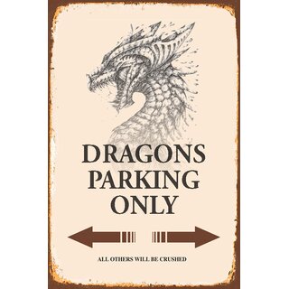 Schild Spruch "Dragons Parking Only" 20 x 30 cm Blechschild