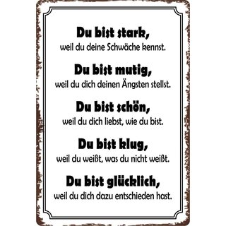 Schild Spruch "Du bist stark, Du bist glücklich" 20 x 30 cm Blechschild