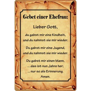 Schild Spruch "Gebet einer Ehefrau" 20 x 30 cm Blechschild