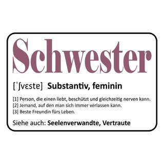 Schild Spruch "Schwester Seelenverwandte, Vertraute" 30 x 20 cm Blechschild