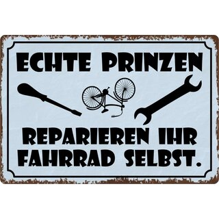 Schild Spruch "Echte Prinzen reparieren ihr Fahrrad selbst" 30 x 20 cm Blechschild