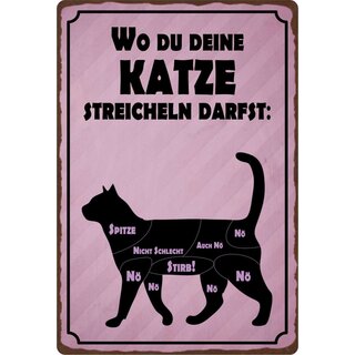 Schild Spruch "Wo du deine Katze streicheln darfst" 20 x 30 cm Blechschild