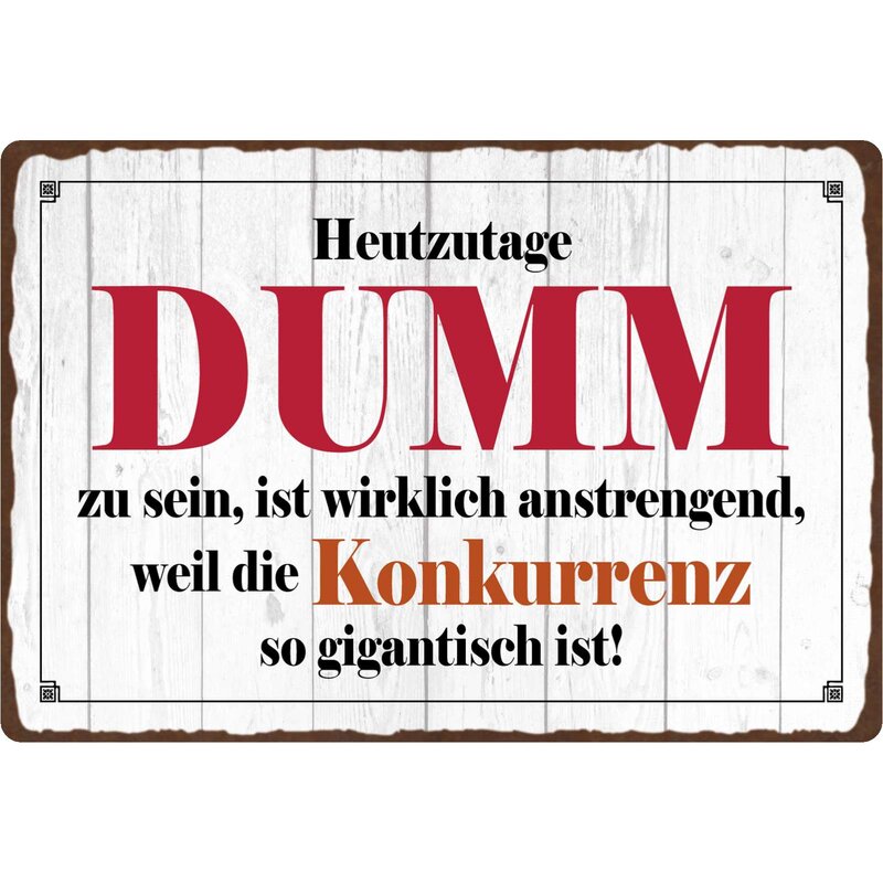 Schild Spruch "Heutzutage dumm sein ist anstrengend" 30 x 20 cm Blech