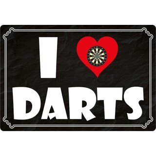 Schild Spruch "I love Darts" 30 x 20 cm Blechschild