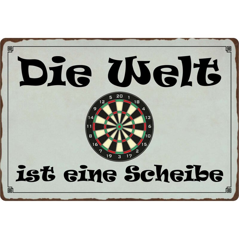 Schild Spruch "Die Welt ist eine Scheibe" 30 x 20 cm Blechschild, 9,4