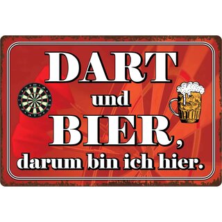 Schild Spruch "Dart und Bier darum bin ich hier" 30 x 20 cm Blechschild