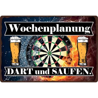 Schild Spruch "Wochenplanung Dart und Saufen" 30 x 20 cm Blechschild