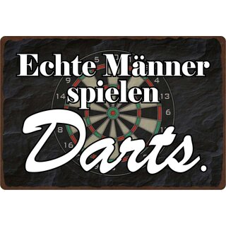 Schild Spruch "Echte Männer spielen Darts" 30 x 20 cm Blechschild