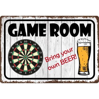 Schild Spruch "Game Room Beer" 30 x 20 cm Blechschild