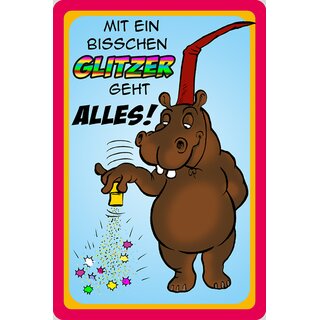 Schild Spruch "Mit ein bisschen Glitzer geht alles" 20 x 30 cm Blechschild