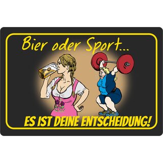 Schild Spruch "Bier oder Sport" 30 x 20 cm Blechschild