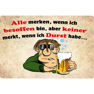 Schild Spruch "Alle merken wenn ich besoffen bin" 30 x 20 cm Blechschild