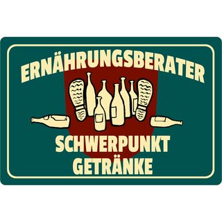 Schild Spruch "Ernährungsberater Schwerpunkt Getränke" 30 x 20 cm Blechschild