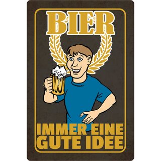 Schild Spruch "Bier immer eine gute Idee" 20 x 30 cm Blechschild