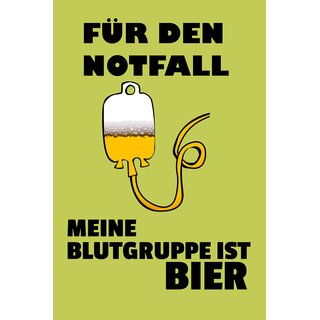 Schild Spruch "Blutgruppe ist Bier" 20 x 30 cm Blechschild