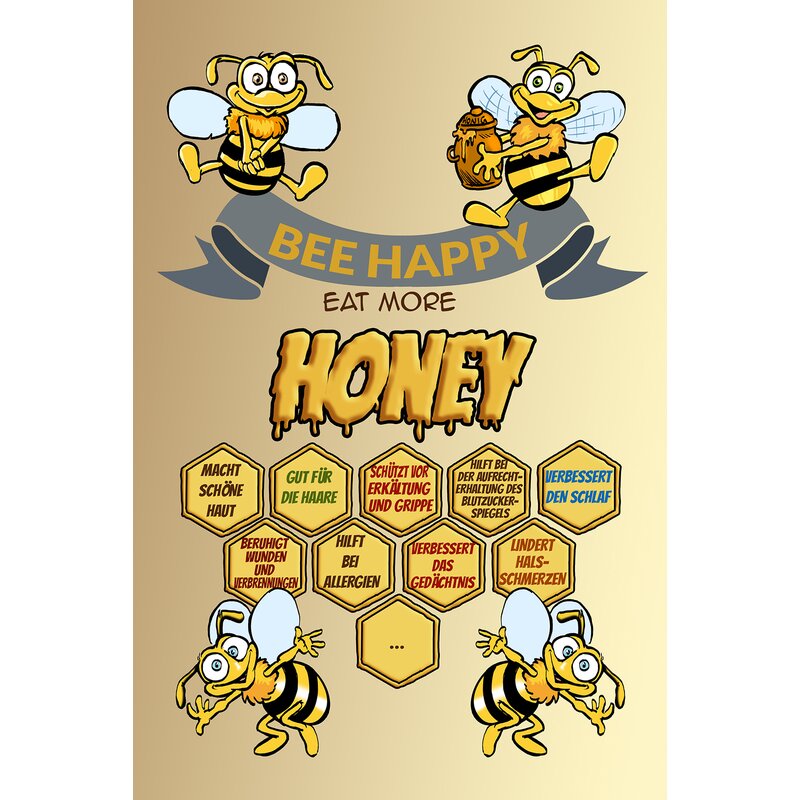 Schild Spruch "Bee happy Honey Honig" 20 x 30 cm Blechschild, 9,49